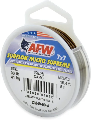 Vista 10 de American Fishing Wire Surflon Micro Supreme Nylon recubierto 7x7 de acero inoxidable, líder en alambres anudables para pesca en agua salada, pesca