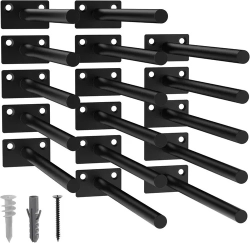 Vista 18 de 12-Pack 10 inch Floating Shelf Brackets, Hidden Shelf Bracket for Wood Negro-paquete de 12