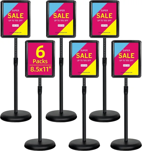 Vista 14 de Soporte ajustable para cartel de póster de pedestal de 8.5x11 pulgadas, soporte de pie de alta resistencia con marco de hebilla de aluminio