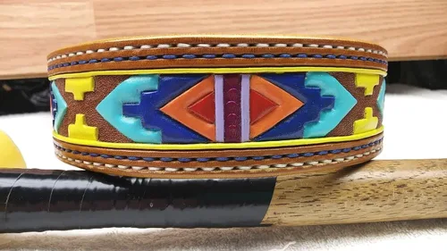 Vista 6 de Dog Large Collar with Aztec Motif, Dog Lover Handstitched Collar, Padded Leather Dog Collar, Dog Collar Handmade Leather