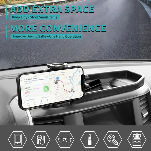 Vista 6 de Soporte de teléfono para tablero de montaje múltiple con barra de metal para Dodge RAM 2018-2023 (para pantalla de 8.4 pulgadas), bandeja