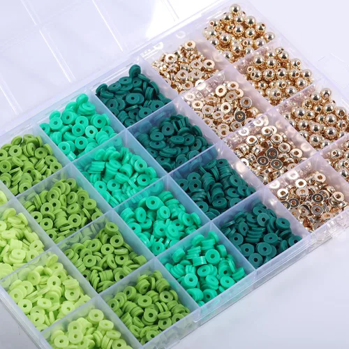 Vista 4 de 3020 cuentas de arcilla para suministros de joyería, kit de pulsera de la amistad con cuentas doradas (verde)