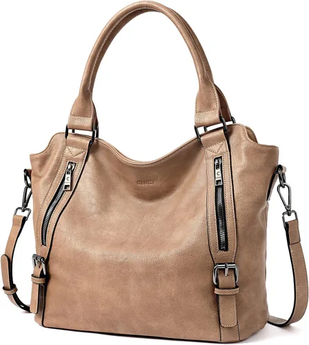 Vista 13 de CLUCI - Bolsos de cuero vegano para mujer, bolso grande y de hombro tipo hobo 00-café oscuro