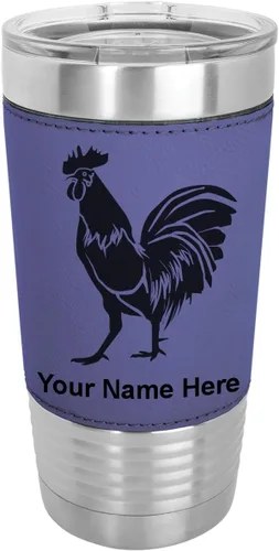 Vista 19 de LaserGram Vaso aislado al vacío de 20 onzas, gallo, grabado personalizado incluido (piel sintética, estilo béisbol)