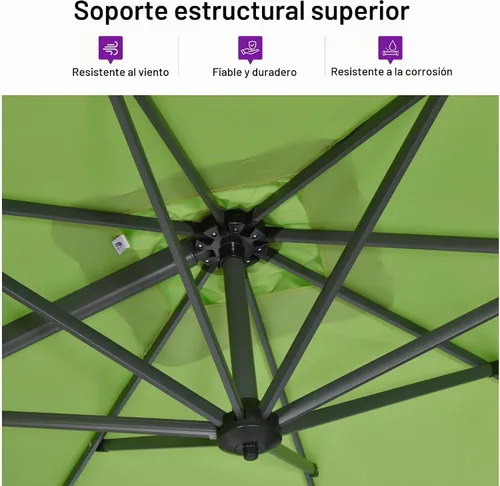 Vista 3 de PURPLE LEAF Sombrilla de patio de 8 pies para exteriores, sombrilla voladiza cuadrada de aluminio con rotación de 360 grados para jardín, terraza