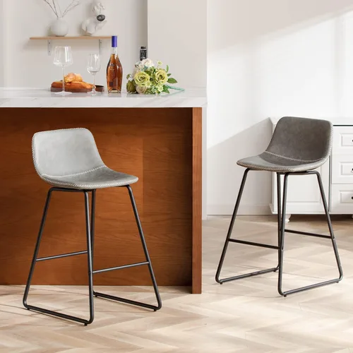 Vista 26 de HeuGah Juego de 2 taburetes de bar de piel sintética, sillas de comedor con patas de metal y respaldo suave, fáciles de montar