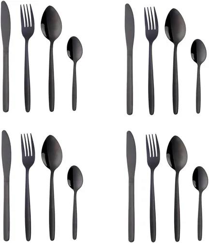 Vista 22 de BuyGo - Juego de cubiertos de 4 piezas, color negro, de acero inoxidable, portátil, para campamento, viajes, servicio para 1