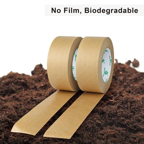 Vista 4 de BOMEI PACK Cinta de embalaje de papel reforzado de 2 pulgadas, cinta de envío de papel kraft autoadhesiva biodegradable, para embalaje resistente