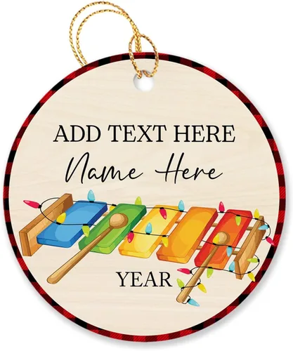 Vista 16 de Adorno de Navidad personalizado de acordeonista que toca acordeón, nombre personalizado y año, adorno de Navidad para acordeonista, instrumento