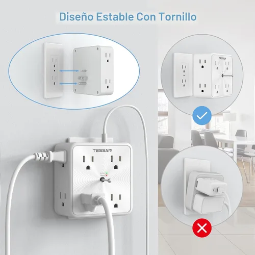 Vista 7 de Protector de sobretensiones Extensor de 8 salidas, TESSAN Divisor de múltiples enchufes con 3 cargadores de pared USB (1 USB C), tira