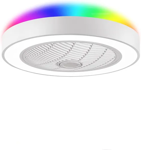 Vista 10 de LEDIARY Ventiladores de techo de perfil bajo de 20 pulgadas con luces, ventilador de techo sin aspas LED, ventilador de techo cerrado de montaje