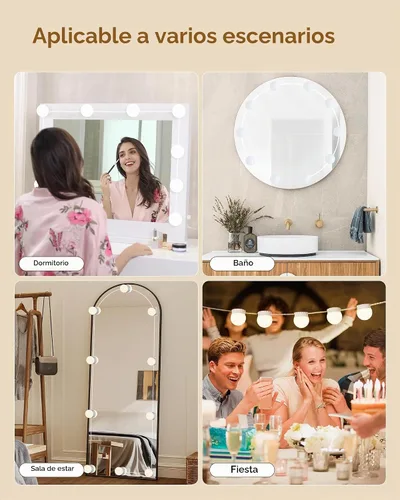 Vista 6 de 10 Bombillas Luces LED de Tocador para Espejo, 3000K 4000K 6500K y 10 Niveles de Brillo, Longitud de Cable Ajustable, Cable USB, Luces de Espejo