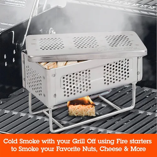 Vista 4 de Camerons The Flip - Caja profesional para ahumadores calientes y fríos, caja de humo patentada para parrilla de gas o carbón con Firestarters