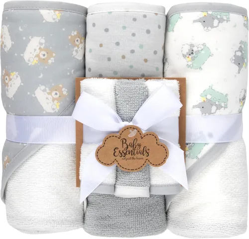 Vista 15 de Juego de 6 toallas de baño con capucha para bebés y niñas recién nacidos, bebés y niños pequeños, juego de toallas con capucha para bebés y niñas