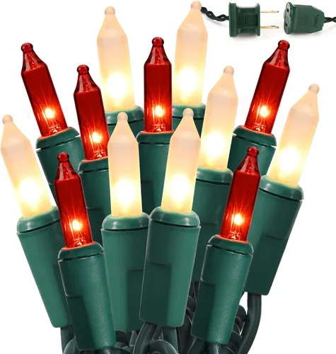 Vista 8 de BrizLabs Luces de Navidad transparentes, 50 unidades, luces incandescentes blancas cálidas, mini cadena de luz conectable, luces de árbol de Navidad