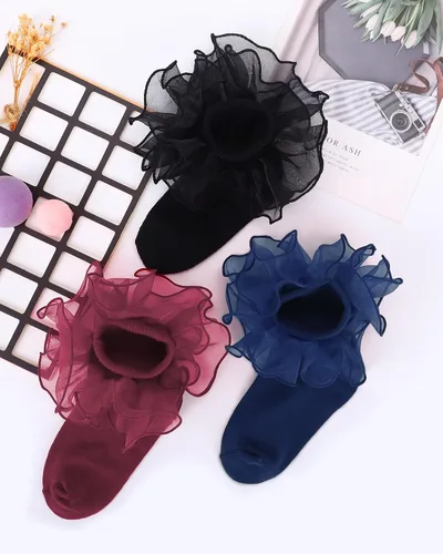 Vista 4 de Witwot Calcetines para niña pequeña con volantes grandes de encaje con volantes