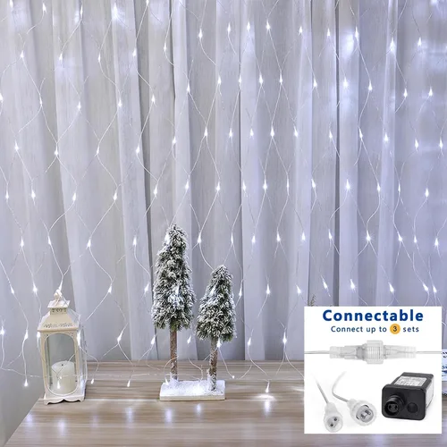 Vista 4 de Joomer 360 luces LED de red de Navidad de 12 x 5 pies, 8 modos de luces de malla conectables, temporizador, impermeable para árboles de Navidad