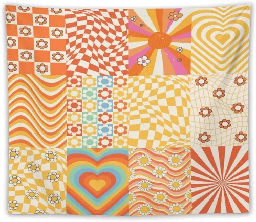 Vista 22 de Houselerax Tapiz floral retro de los años 60 y 70, diseño hippie de primavera Groovy Flower Power Flower Boho para colgar en la pared, arte neutro