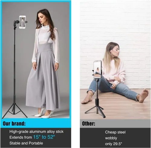 Vista 8 de Yesker Trípode para selfie stick para iPhone Android de 52 pulgadas extensible para teléfono con control remoto Selfie Stick Equipo de grabación
