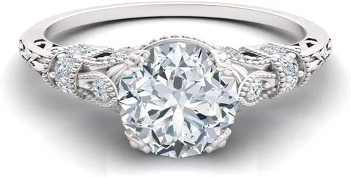 Vista 2 de Diamondere Anillo de compromiso de diamantes y piedras preciosas naturales y certificados en oro blanco de 14 quilates Anillo de compromiso Art