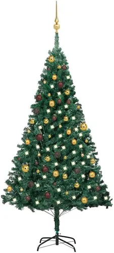 Vista 22 de 6.5ft Pre-Lit Artificial Christmas Tree with 250 LED Lights, Hinged PVC Branches, Metal Stand, and Decorative Balls for Indoor Holiday Decor Verde