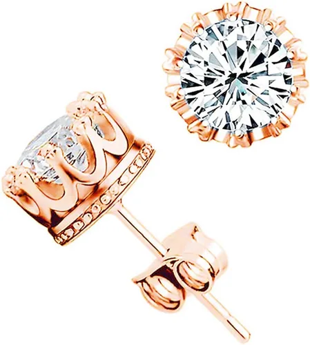 Vista 2 de Pendientes chapados en oro de 18 quilates con corona de moda, para mujer, Brincos De Prata, plata de ley, con cristales de doble tuerca Taoqiao