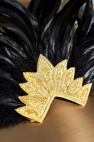 Vista 3 de BABEYOND Diadema de plumas de carnaval Showgirl Pageant para mujer de los años 20 (cristal dorado), Dorado (Gold Crystal), 1 unidad (paquete de 1)