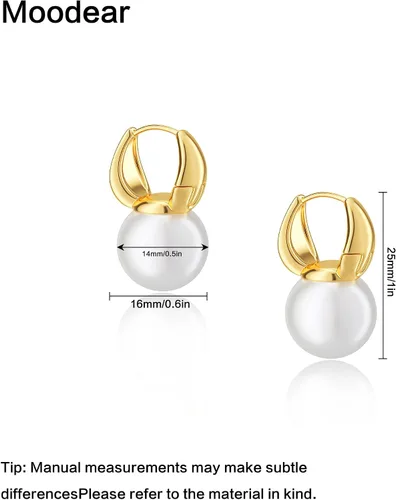 Vista 6 de Moodear Gold Pearl Earrings for Women Gold Hoop Earrings 14K Gold Plated Pearls Drop Earrings Trendy Small Elegant Hypoallergenic Dangle Gold
