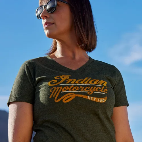 Vista 8 de Indian Motorcycle Camiseta de mujer con estampado bordado mixto, caqui