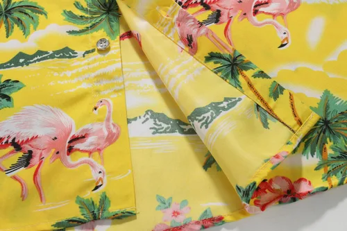 Vista 6 de SSLR Camisa hawaiana para hombre, diseño de flamencos, manga corta, con botones, camisa Aloha