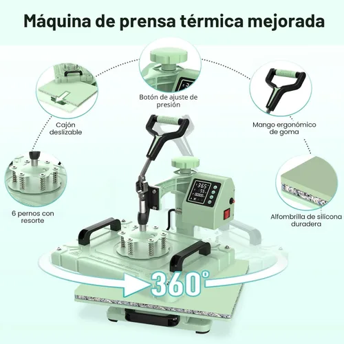 Vista 5 de Slendor - Máquina de prensa de calor 5 en 1, 12x15 pulgadas, prensa de calor por sublimación, transferencia de calor digital con oscilación de 360°