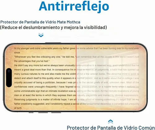 Vista 4 de Mothca Protector de pantalla de vidrio mate para iPhone 15 Pro (6.1 pulgadas), película transparente de vidrio templado antirreflejos y antihuellas