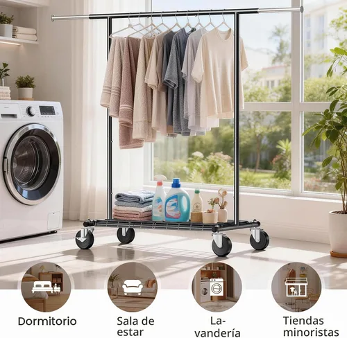 Vista 6 de Perchero resistente – Carga de 500 libras, perchero con ruedas y estantes con cerradura, estante extensible para dormitorio, lavandería, sala