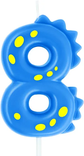 Vista 7 de Vela de dinosaurio número 1, 2.76 pulgadas, azul, perfecta para fiestas de primer cumpleaños