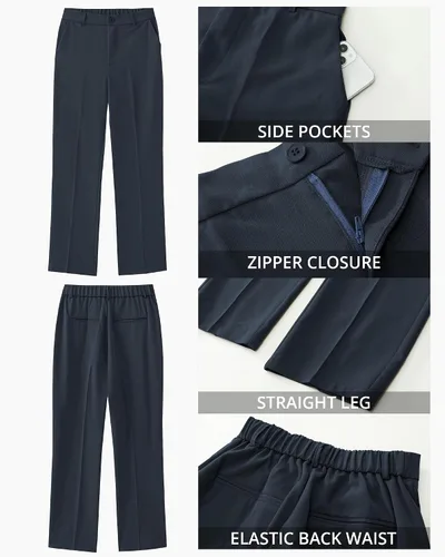 Vista 6 de GRAPENT Pantalones para mujer de trabajo de cintura alta, pantalones de vestir casuales de negocios, ajuste relajado, pierna recta, cintura elástica