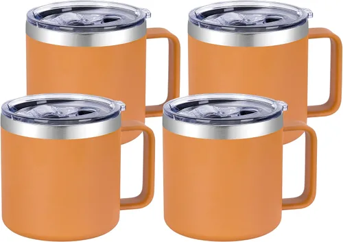 Vista 11 de VEGOND Taza de café aislada de 14 onzas con asa, taza de café de viaje de acero inoxidable con tapa, taza de café de metal al vacío de doble pared