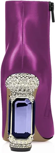 Vista 149 de FSJ Botas de tacón alto con punta puntiaguda para mujer, con tacón alto, con cremallera lateral brillante, estilo casual, para uso diario, zapatos