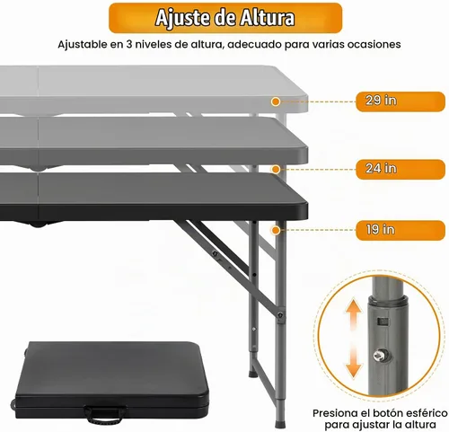 Vista 8 de HKLGorg Mesa plegable de 4 pies, mesa plegable de plástico de altura Negro