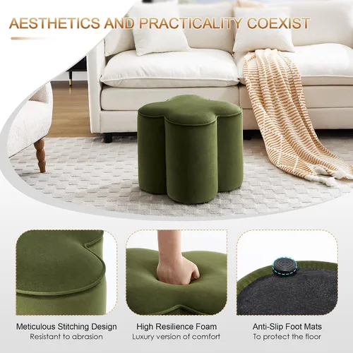Vista 3 de Zesthouse – Otomana con forma de flor, reposapiés de terciopelo para sofá, taburete moderno para sala de estar, bonito taburete cuadrado