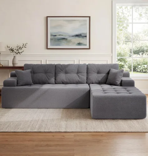 Vista 10 de Hobestluk - Sofá modular sin hueso, sofá seccional en forma de L 96" Right Facing Chaise Black,Memory Foam,Removable Cover,Non-slip Bottom,No