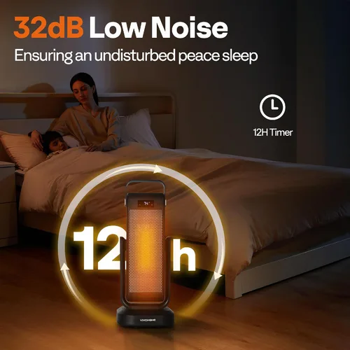 Vista 6 de VIVOHOME Calentador de espacio para uso en interiores, calentador de espacio silencioso portátil oscilante 3D para habitación grande, calentador