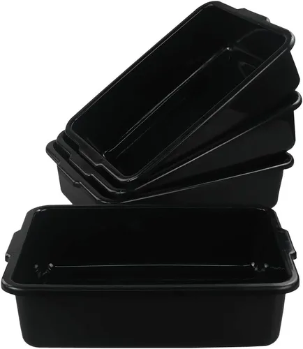 Vista 4 de Pequeña caja comercial de 8 L, tinas rectangulares de autobús, paquete de 4, color negro