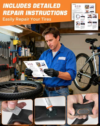 Vista 7 de Kit de reparación de neumáticos de bicicleta de 36 piezas, kit de parche de neumáticos de bicicleta premium, kit de reparación de neumáticos