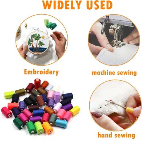 Vista 6 de Simthread Hilo de coser multiusos, 42 carretes surtidos de poliéster de 1000 yardas para costura, prácticos hilos de coser de poliéster para máquina