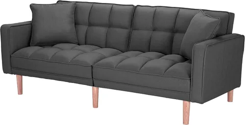 Vista 9 de Sofá cama futón convertible, moderno sofá cama plegable tapizado de lino con dos almohadas, sofá cama de 75 pulgadas para sala de estar, dormitorio