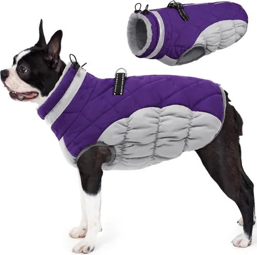 Vista 13 de AOFITEE Abrigo para perro, chaquetas cálidas para perros pequeños, abrigo de invierno para perros con arnés integrado, chaqueta de invierno