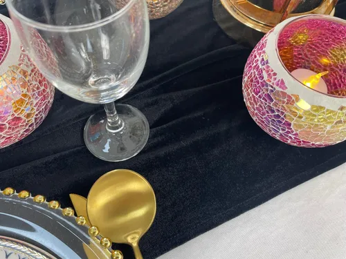 Vista 3 de Lujoso camino de mesa de terciopelo, decoraciones de recepción de boda de 10 pies, tela de terciopelo suave de 20 x 120 pulgadas, revestimiento