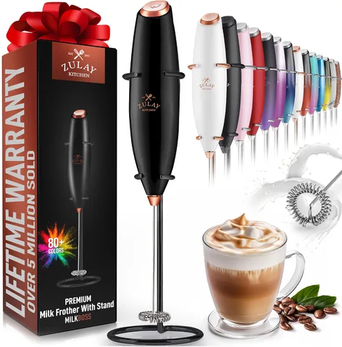 Vista 603 de Zulay Milk Boss Espumador de leche potente manual, hace espuma para latte, batidor para mezclar bebidas, café, miniespumador para capuchino, frappé
