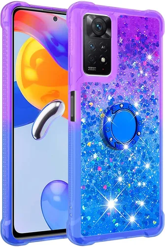 Vista 3 de Funda para Xiaomi Redmi Note 11 Pro, Gradient Quicksand Series Glitter Bling Fluing Liquid Floating Ring Kickstand TPU Bumper Cushion Reforzado