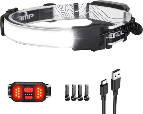 Vista 15 de Linterna de cabeza LED Spriak recargable, faro de 1000 lúmenes con haz amplio de 230°, linterna de cabeza recargable por USB con luz trasera roja